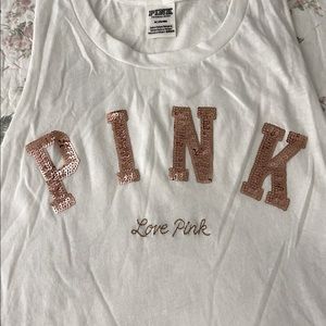 PINK ROSEGOLD LOGO WHITE TANK (M)